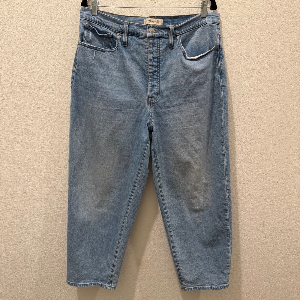 Madewell Balloon Jeans Light Indigo Wash High Rise Tapered Leg Denim Size 32